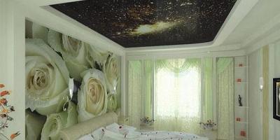 Натяжной потолок звездное небо для спальни 19 кв.м
